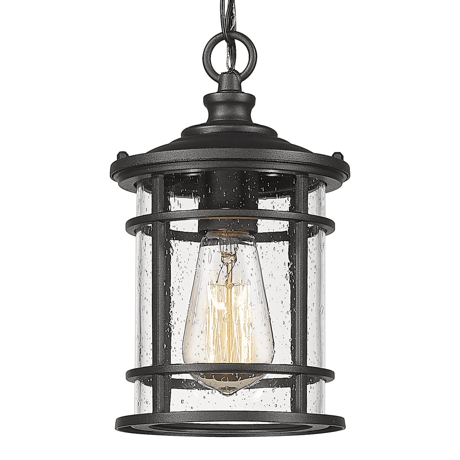 LNC Modern Farmhouse Black Outdoor Hanging Lantern 1-Light Coastal Pendant  with Seeded Glass Shade for Covered Patio Porch NA7NNFHD1254P47 - The Home  Depot