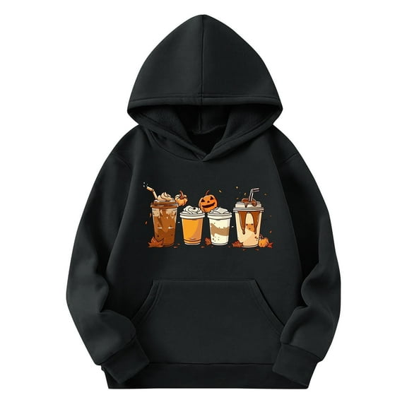 CYRBOKO Boys' Halloween Hooded Sweatshirts, Party Long Sleeve Casual Loose Fit Tops with Pocket Black Size 11-12 T