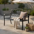thumbnail image 5 of GVN Outdoor Bench, Outdoor Garden Bench,50 Inches Outdoor Garden Bench with Floral Design Backrest and Slatted Seat-Black, 5 of 8