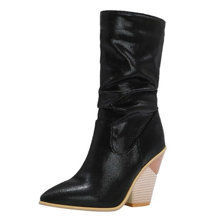 GHSOHS Cowboy Boots for Women Slip on Winter Boots Ankle Boots Shoes Western Boots Women Beautiful Print Western Ankle High Boots Calf Women Stacked Heel Point Toe Boots Western Cowgirl Boots Size 37