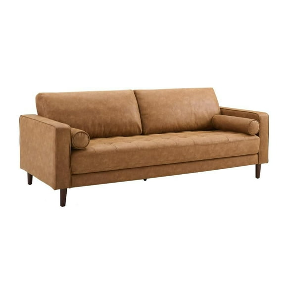 Tylor Mid-Century Style Sofa in Tan PU Leather – A Perfect Blend of Timeless Elegance and Modern Comfort for Your Living Space