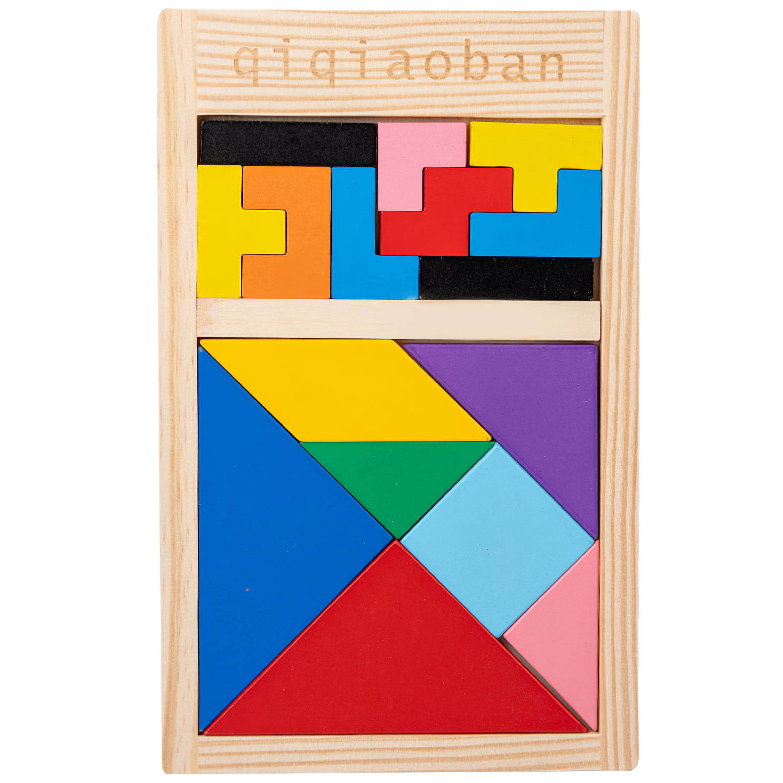 Children Play Wood Toy Wooden Tangram Brain Teaser Puzzle Tetris Game LD 