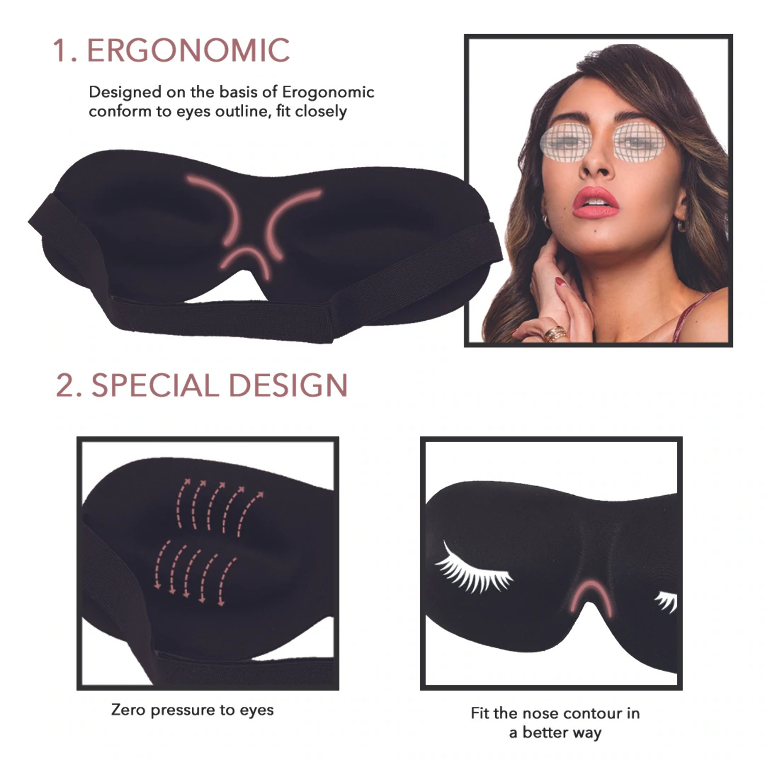 Buy 3D Contoured Pink Satin Eyelash Extension Sleep Mask Online at