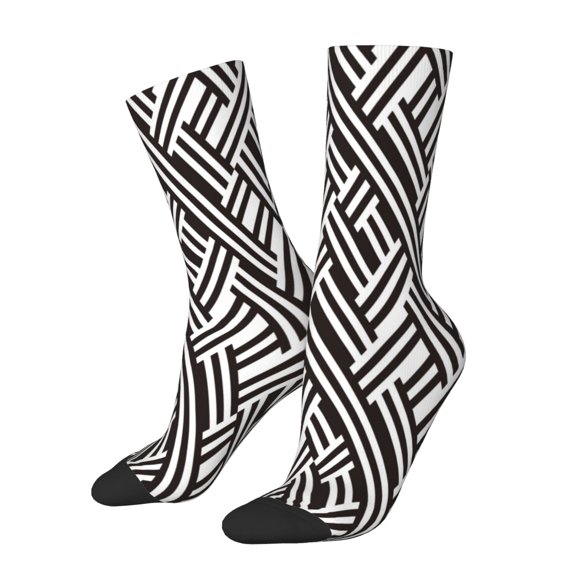 Vsdgher Black White Stripes Crew Socks for Men & Women, Breathable Casual Athletic Ankle Socks