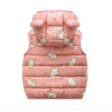 

Efsteb Toddler Kids Baby Boys Girls Winter Warm Sleeveless Jacket Outerwear Bear Ears Vest Coats Hooded Padded Outwear Jacket Pink 12-18 Months