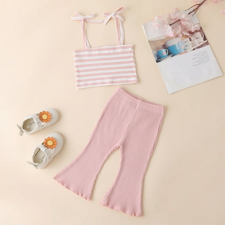 

Hunpta Infant Rainbow Set Striped Vest Pant Girl Baby Tops+Bell-Bottomed Girls Outfits&Set