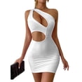 thumbnail image 1 of SAYOO - Vestido ajustado para mujer, color sólido, un hombro, diseño recortado, fiesta, ropa de calle, vestido de cóctel SAYOO  Moda, 1 of 9