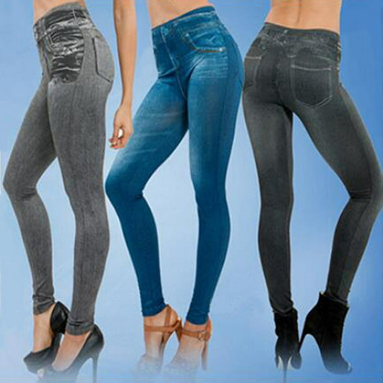 QISIWOLE Jeggings for Women High Waist, Leggings with Pockets Tummy Control  Plus Size Stretchy Jeans Leggings 3 PC 