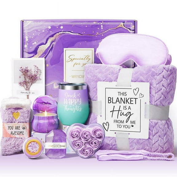 Mayicivo Mother's Day Gifts Birthday Gifts for Women Self Care Gifts Get Well Soon Gifts Relaxing Spa Gifts Care Package Unique Anniversary Gifts Basket Kit with Flannel Blanket for Mother Wife Bset