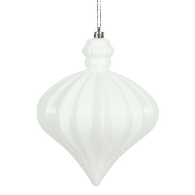 Vickerman N175811D 6 in. White Matte Onion Drop Ornament - 4 per Bag