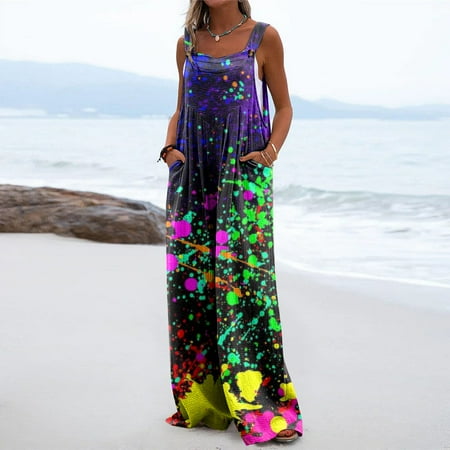 

Jumpsuits and Rompers! OTEMRCLOC Women s One-Piece Button Up Jumpsuit Casual Loose Sleeveless Rompers with Pockets Purple XXL