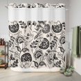 thumbnail image 6 of No Hook Shower Curtain with Built-in Rings - Black Chinoiserie Floral Washable Waterproof Fabric Bathroom Curtains for Hotel,Rentals, 66 X 72 Inch Long , Vintage Farmhouse Cottagecore, 6 of 9