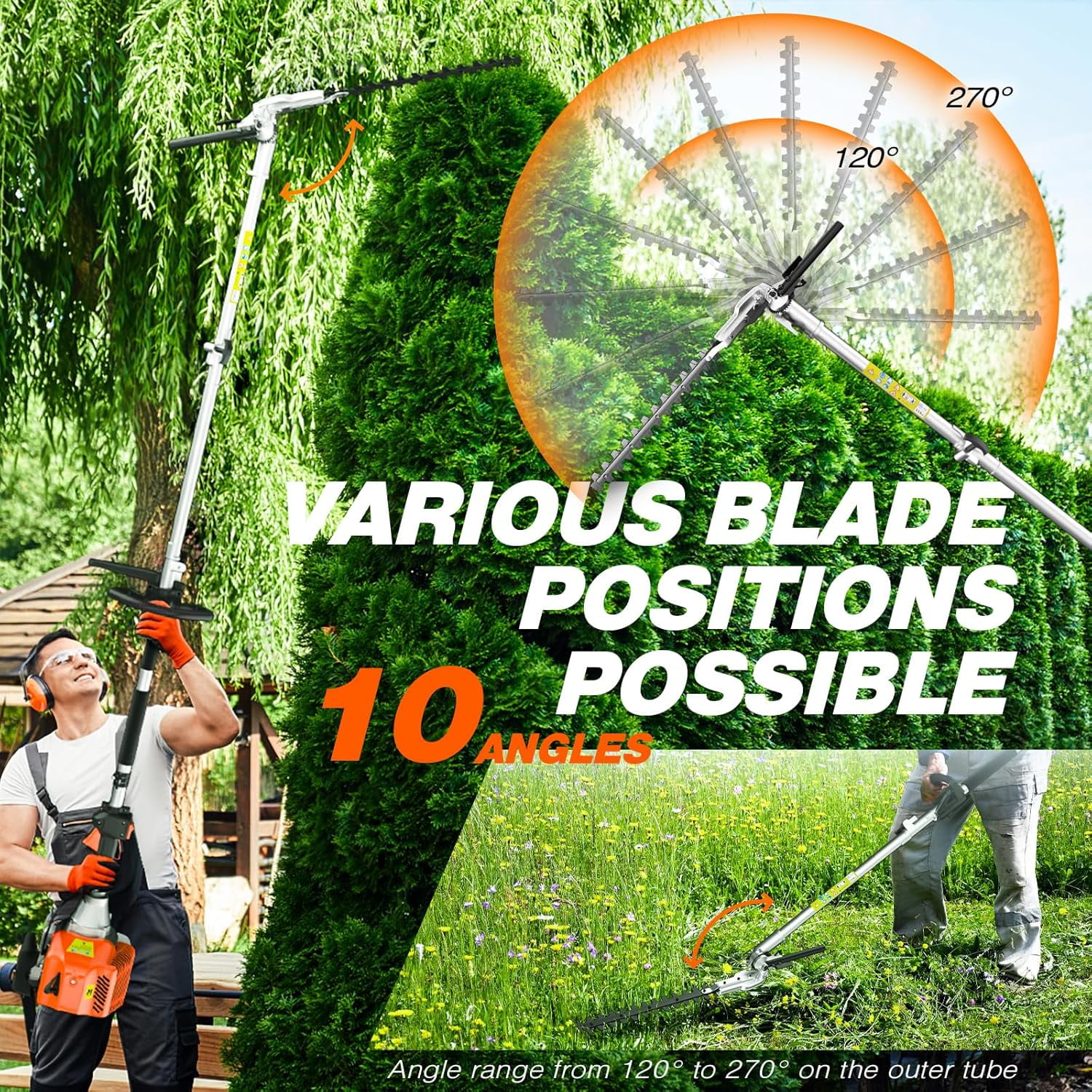 EAYSG 48CC Gas Powered Hedge Trimmer,Multi-Functional Yard Care Tools, Head Trimmer for Tree Trimming Branch String Trimmer Lawn