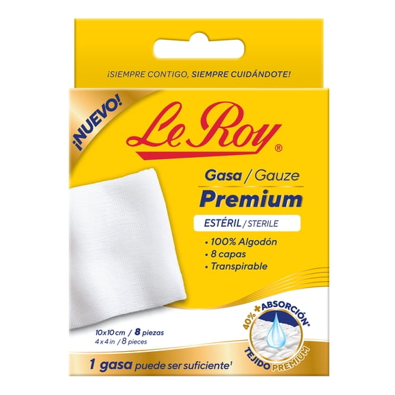 Gasa Esteril Premium Le Roy 10x10 cm 8 Pz