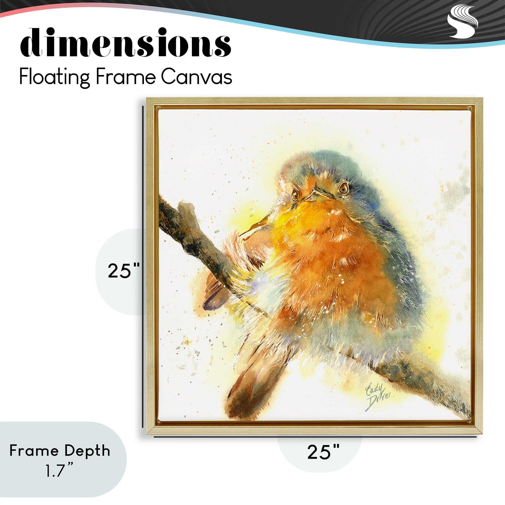 Stupell Industries Seated Songbird Watercolor Gold Framed Floater Canvas Wall Art, design by Cady Driver