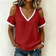 thumbnail image 6 of TGSLY Women's Cold Shoulder Tops Lightweight Soft Lace Trim V Neck Short Sleeve Blouses Relaxed Fit Dressy Casual Solid Color T-Shirts S, 6 of 10
