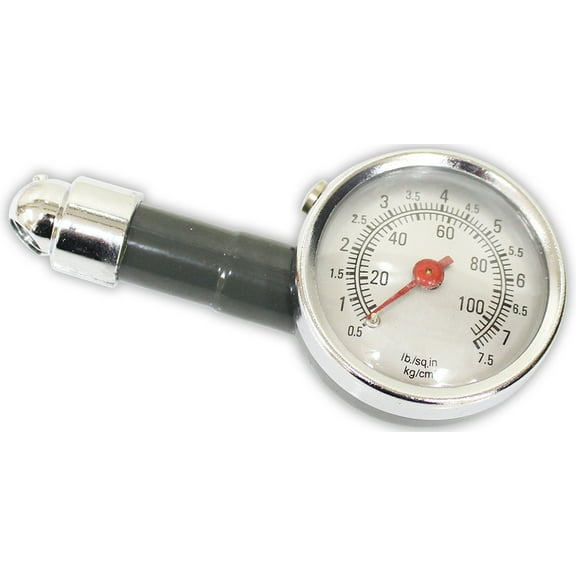 ROAD GENIE Tire Pressure Dial Gauge | 100 PSI Capacity | 3-7/8" (9.8 cm) Tall, 1-7/8" (4.8 cm) Diameter | Locking Mechanism & Quick Release | Zinc Alloy Construction