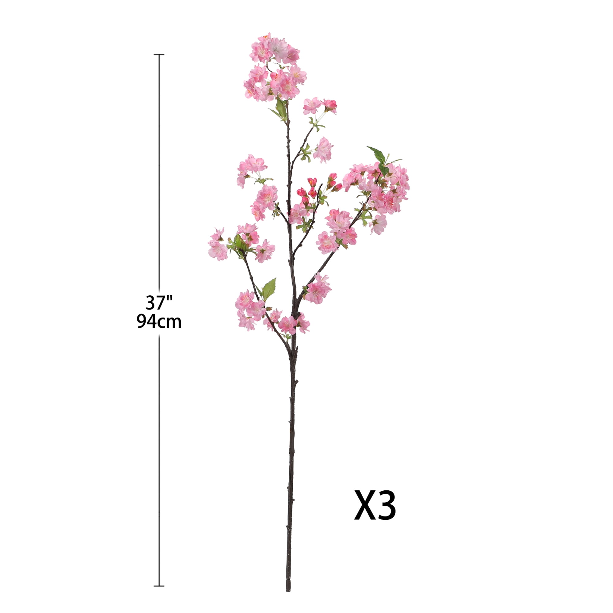 Briful 3 Pcs 39" Cherry Blossom Branches Long Stem Faux Cherry Flowers Peach Blossom Silk Flower Fake Spring Pink Flower Home Wedding Table Decor