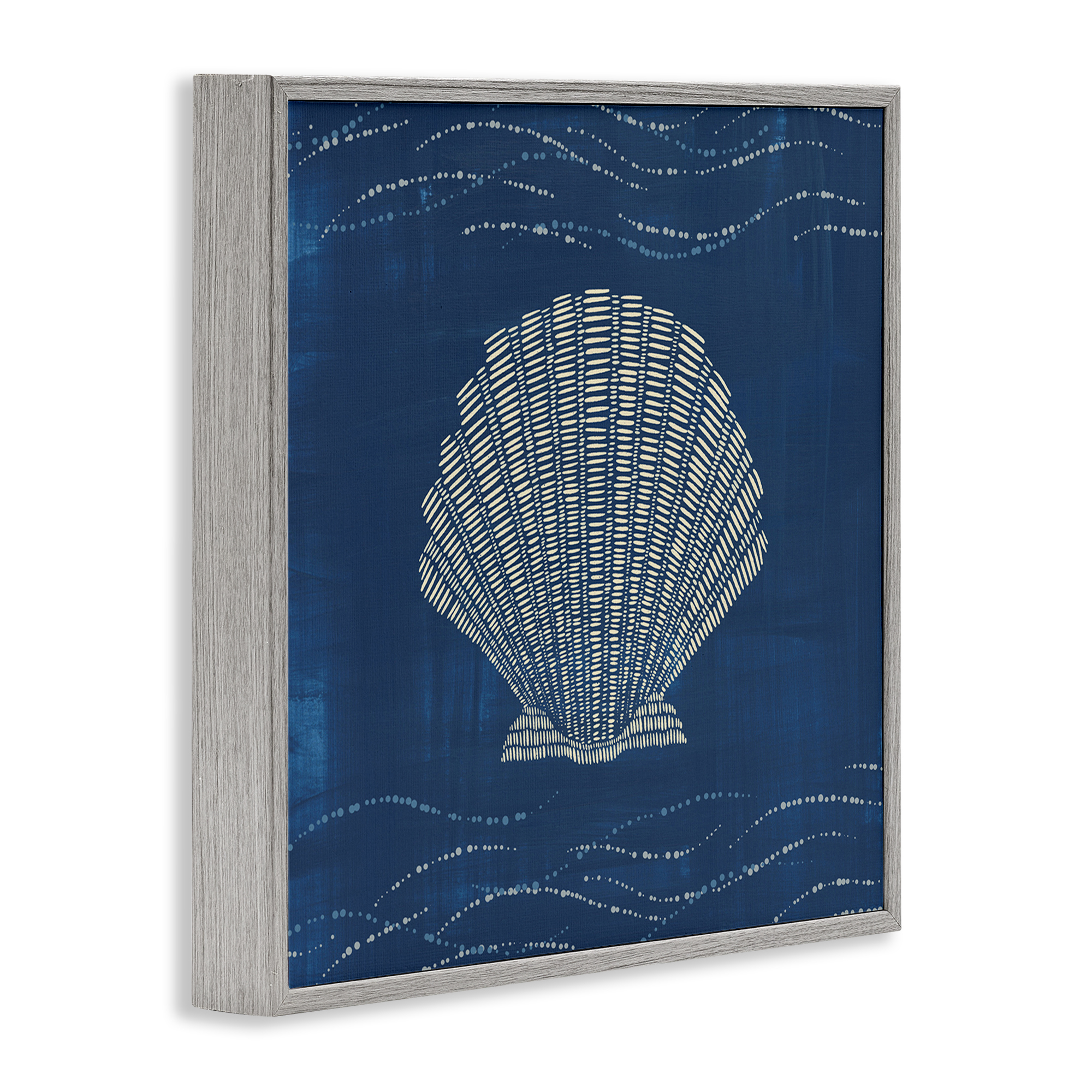 Stupell Industries Clam Shell on Blue Coastal Painting Gray Framed Art Print Wall Art, 17 x 17