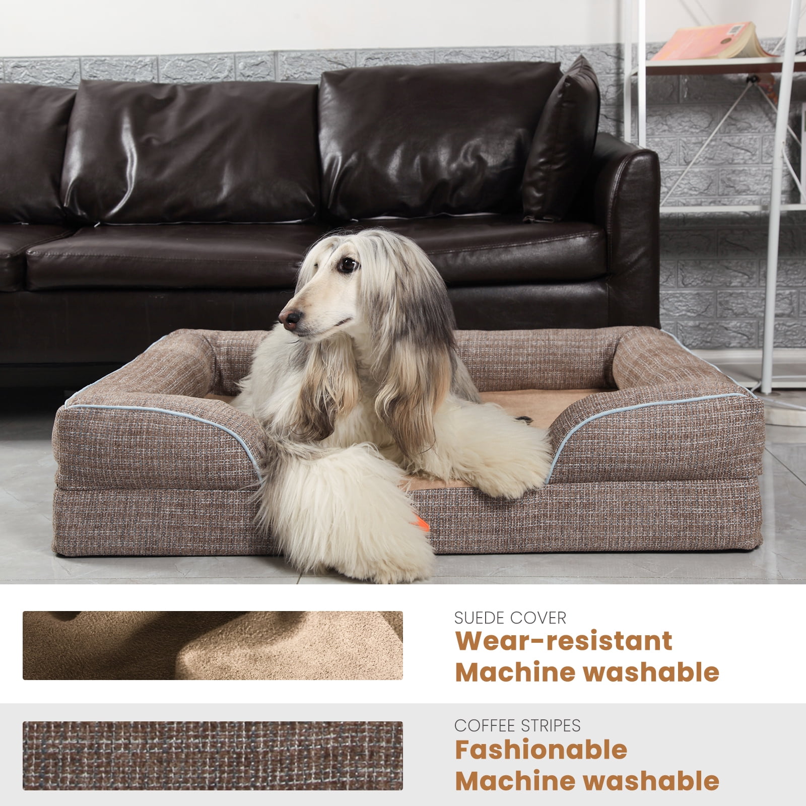 Laifug Orthopedic Premium Memory Foam Dog Bed, Dog Sofa with Washable and Removable Suede Cover, Waterproof Liner and Non-Slip Bottom