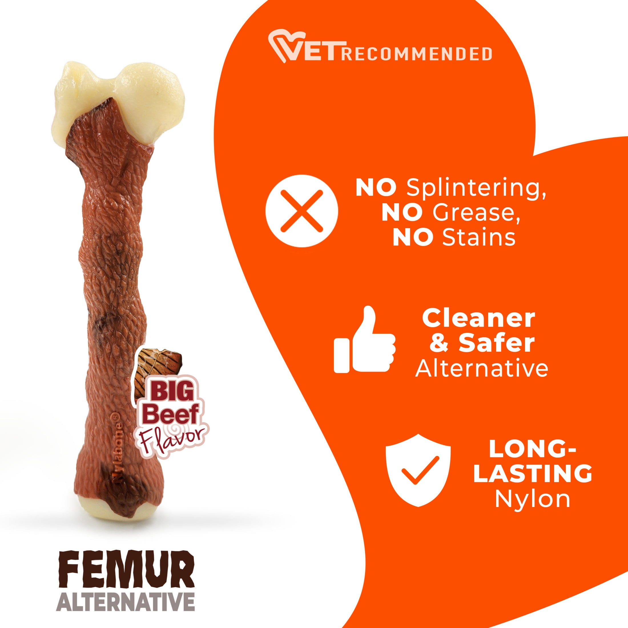 (2 pack) Nylabone Power Chew Femur Bone Alternative Dog Toy, Dog Chew Toy, Beef Flavor, X-Large, 1 Count