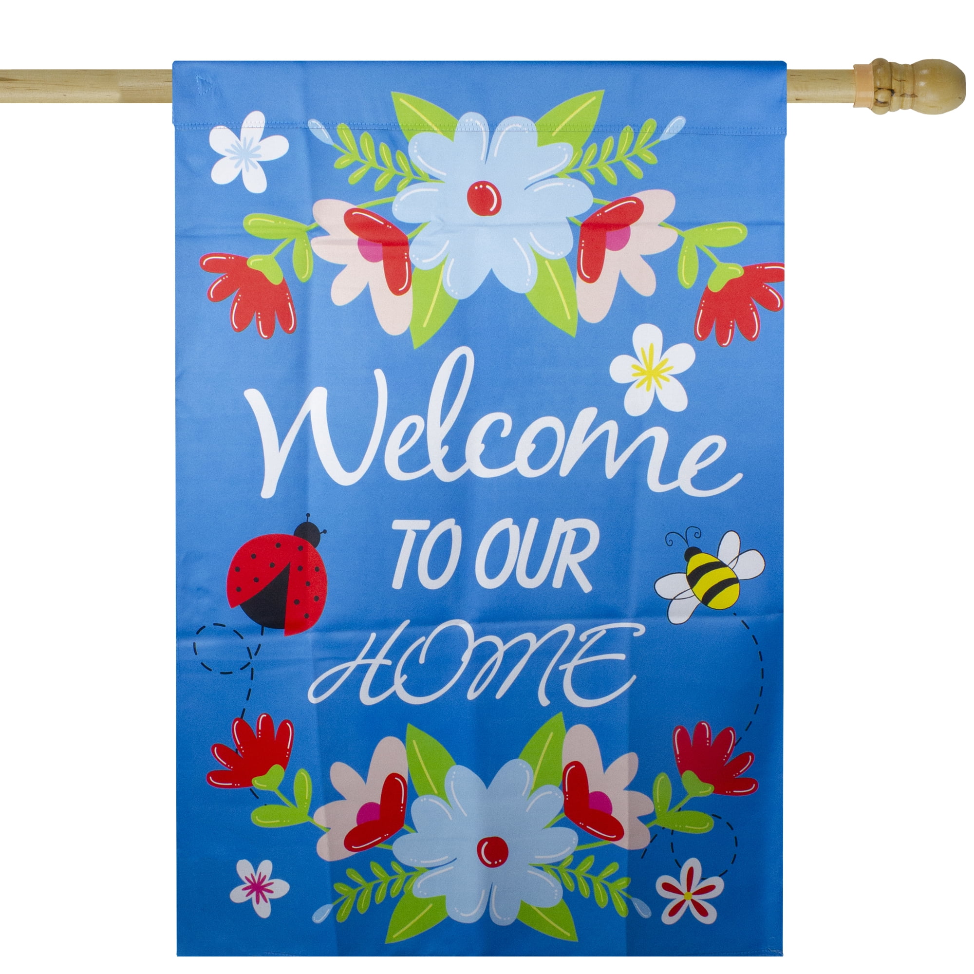 Welcome to Our Home Blue Floral Outdoor House Flag 28" x 40" - Walmart.com