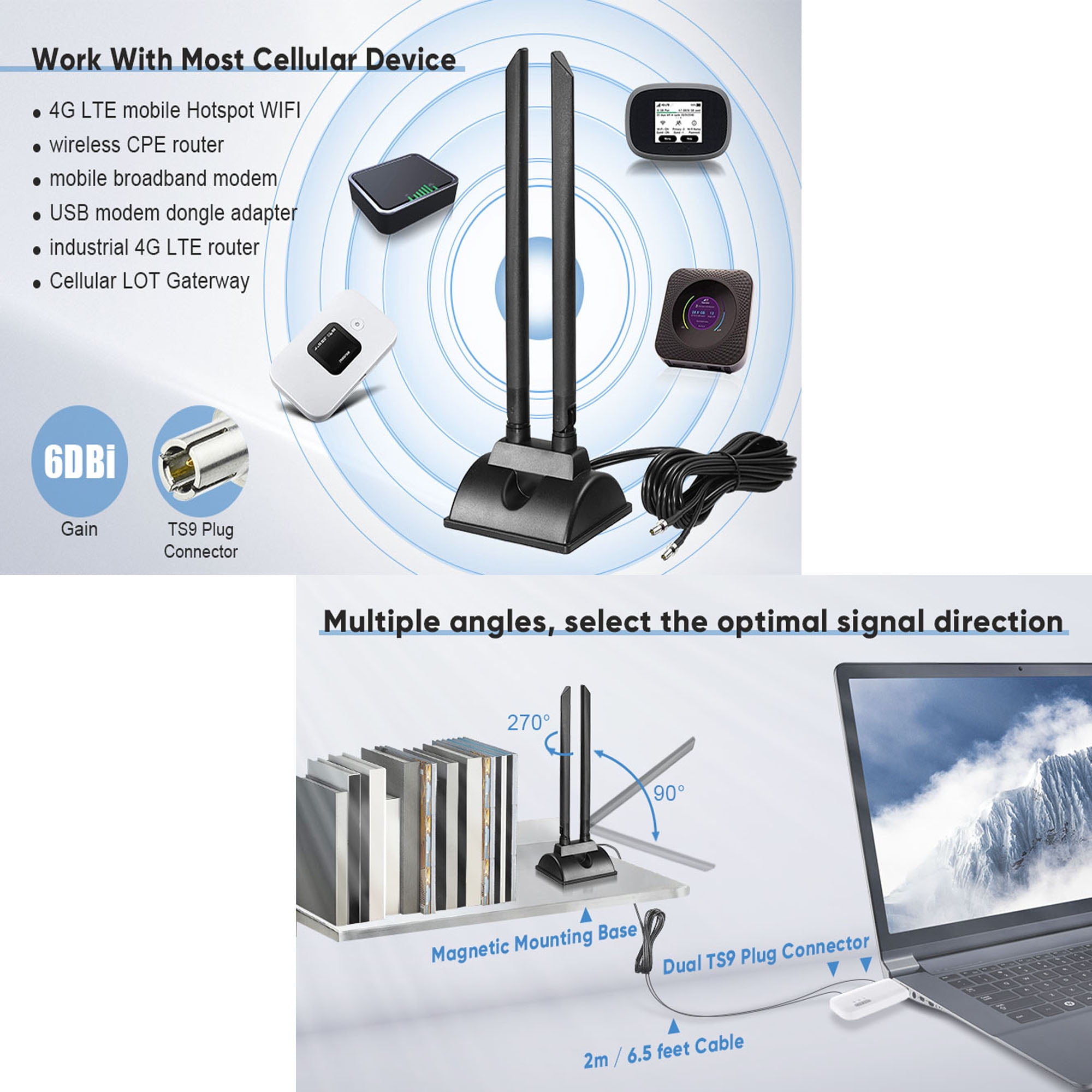 新品⭐️4G LTE 6dBi 磁気ベース MIMO TS9 アンテナ Wifi