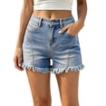 thumbnail image 2 of Karymi Running Shorts for Women High Waist Frayed Hem Denim Shorts, Loose A‑Line Summer Jean Shorts with Pocket for Daily Beach Vacation Athletic Shorts for Women, 2 of 4