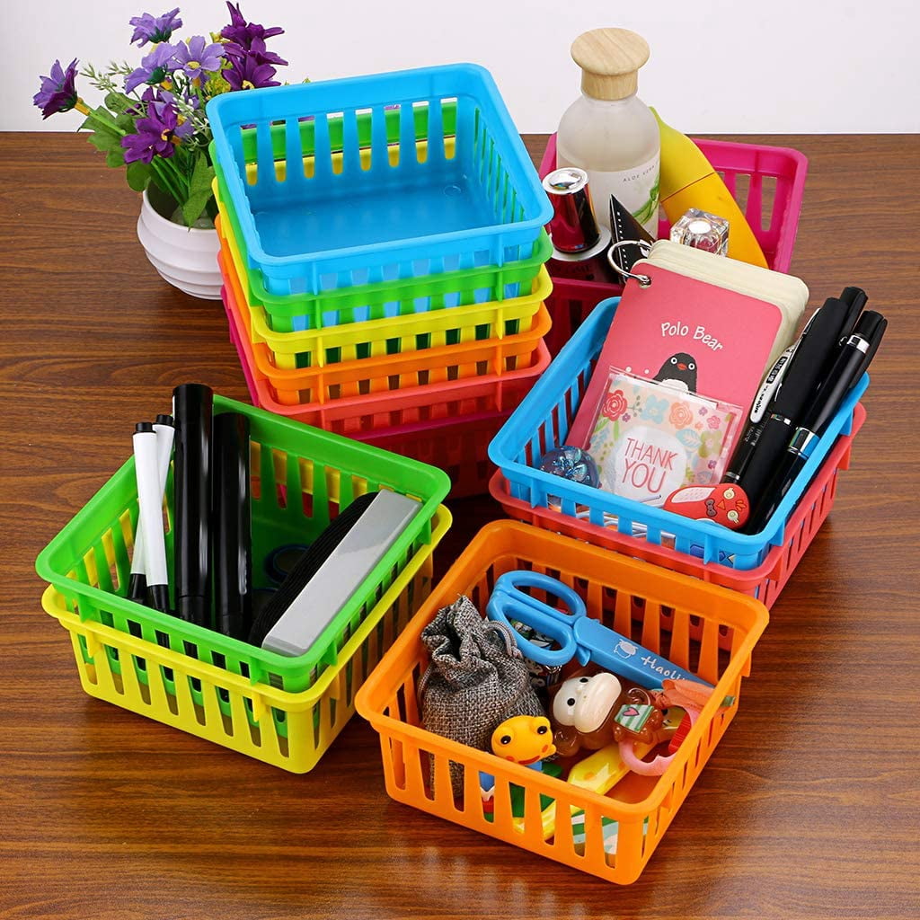 18 Pcs Colorful Small Plastic Baskets Classroom Storage Bins Crayon and Pencil Baskets 5.3 x 5.3 In