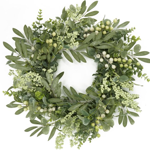 Corona AMF0RESJ de eucalipto verde para puerta de entrada, primavera y verano