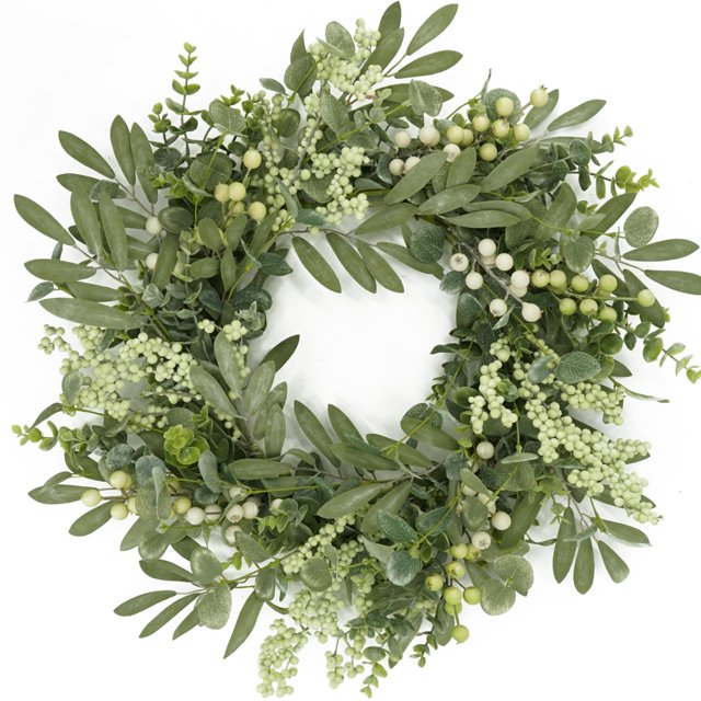 Corona AMF0RESJ de eucalipto verde para puerta de entrada, primavera y verano