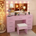 thumbnail image 2 of Ktaxon Large Makeup Vanity, Get Ready with Me GRWM Vanity Table Set W/ Visible Glass Top & Charging Station, Light Pink, 2 of 9
