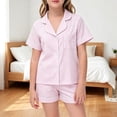 thumbnail image 2 of LIIPEE Girls Pajamas Kids Summer Cute Cartoon Graphic Print Flat Collar Short Sleeve Button-Up Shirts And Shorts Sleepwear 2 Piece Set Daily Fashion Comfortable Nightwear,8-9 Years, 2 of 4