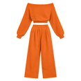 thumbnail image 4 of GILIGEGE Women's 2 Piece 2026 Fall Fashion Lounge Set Fall Fashion Long Sleeve Off Shoulder Crop Top Wide Leg Drawstring Pants Airport Outfit,Athleisure Workout Set,Casual Sweatsuit Orange, 4 of 4