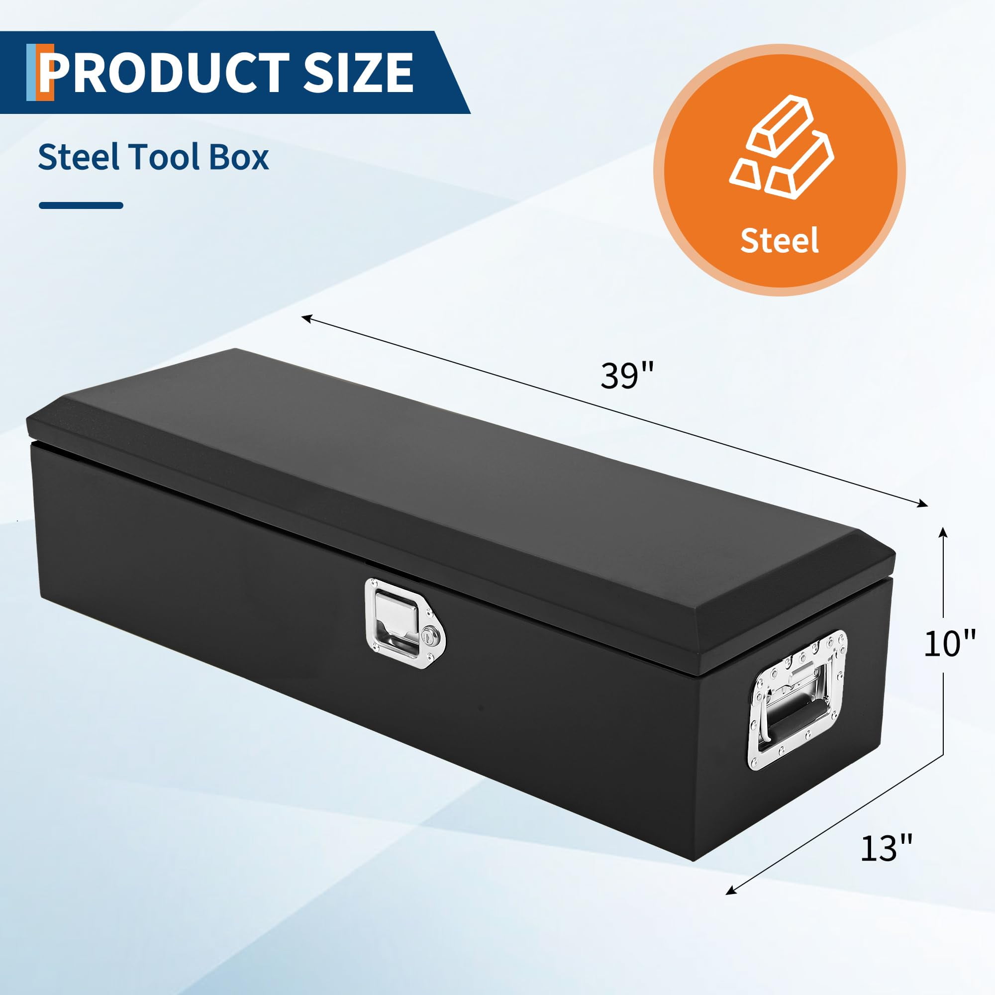 Truck Bed Tool Box,Heavy Duty Diamond Plate Tool Box with Side Handles, Lock and Keys,Storage Organizer Chest Box for Pickup, Truck Bed, RV, Trailer