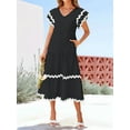 thumbnail image 3 of Womens 2025 Summer Casual Midi Dresses V Neck Flutter Short Sleeve Ruffle Tiered A Line Flowy Beach Long Dress Black XXL, 3 of 8