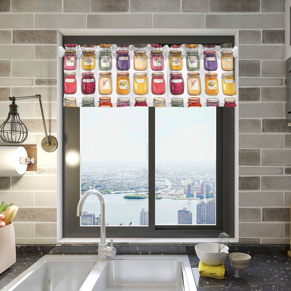 Yayeee Kitchen Valance Rod Pocket 54" x 18" Living Room Window Curtain, Colorful Jam Jars