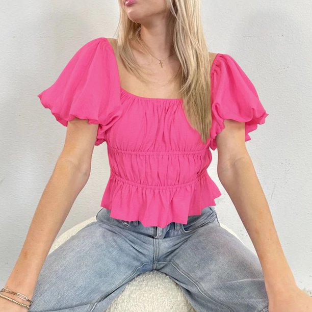 Camiseta Corta Camiseta corta para mujer Camiseta sexy con cuello y hombros descubiertos para mujer para ir de compras (Rose Red S) Ygjytge para Mujer Rosa roja T XL