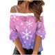 thumbnail image 2 of Puntoco Camiseta con estampado navideño de hombros descubiertos y estilo casual para mujer, 2 of 5
