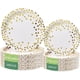 thumbnail image 1 of Zhuge Platos de papel desechables redondos para todas las ocasiones - Paquete de 100 - Platos para la cena de 50 x 9" y 50 x 7", lunares dorados, suministros para fiestas en blanco y dorado, 1 of 4