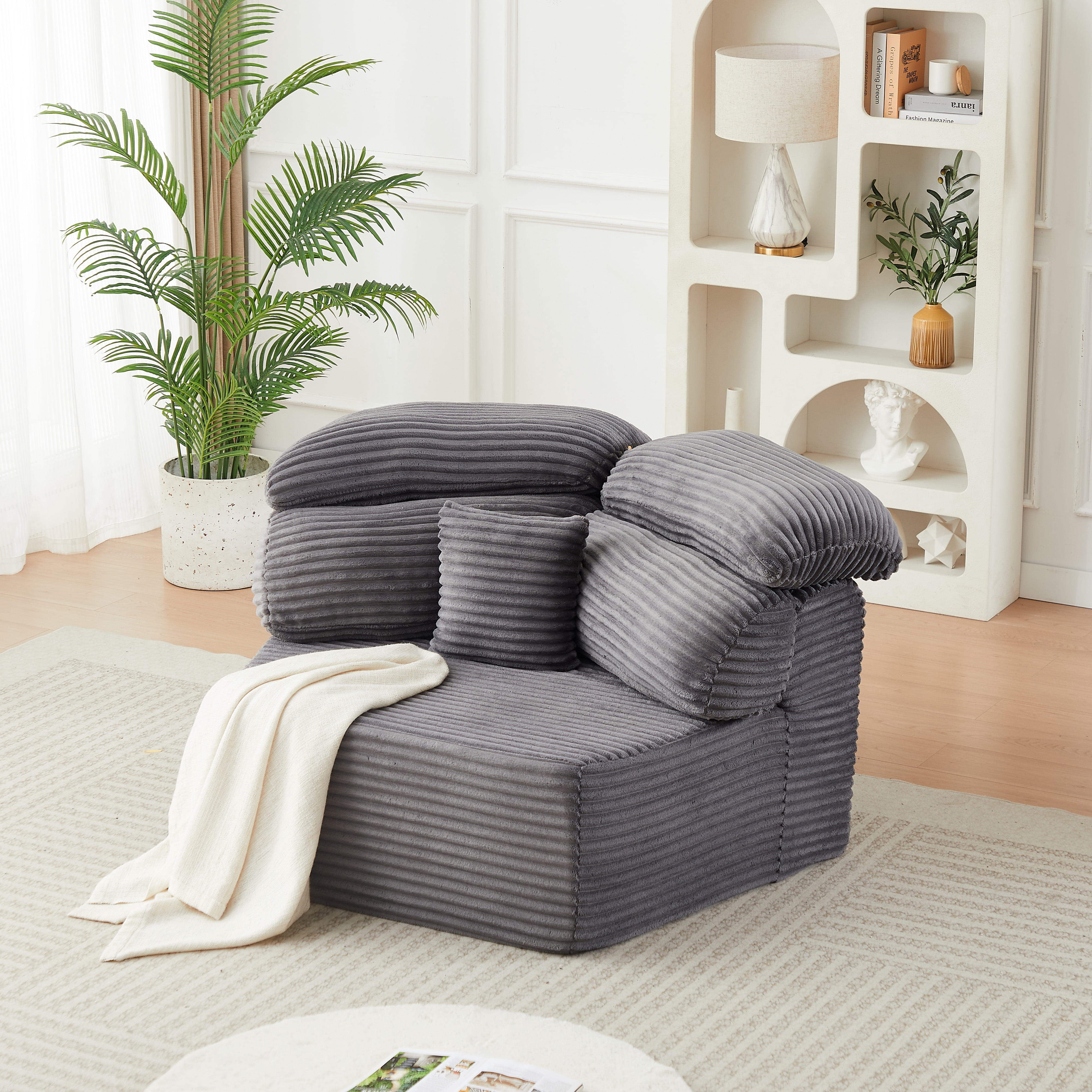 Leumius 53" Single Sofa,Oversized Modular Sofa Lounge Chair with Stylish Envelop Sesign Pillow,Pentagonal Sofa Boneless Couch for Living Room,Gray Corduroy