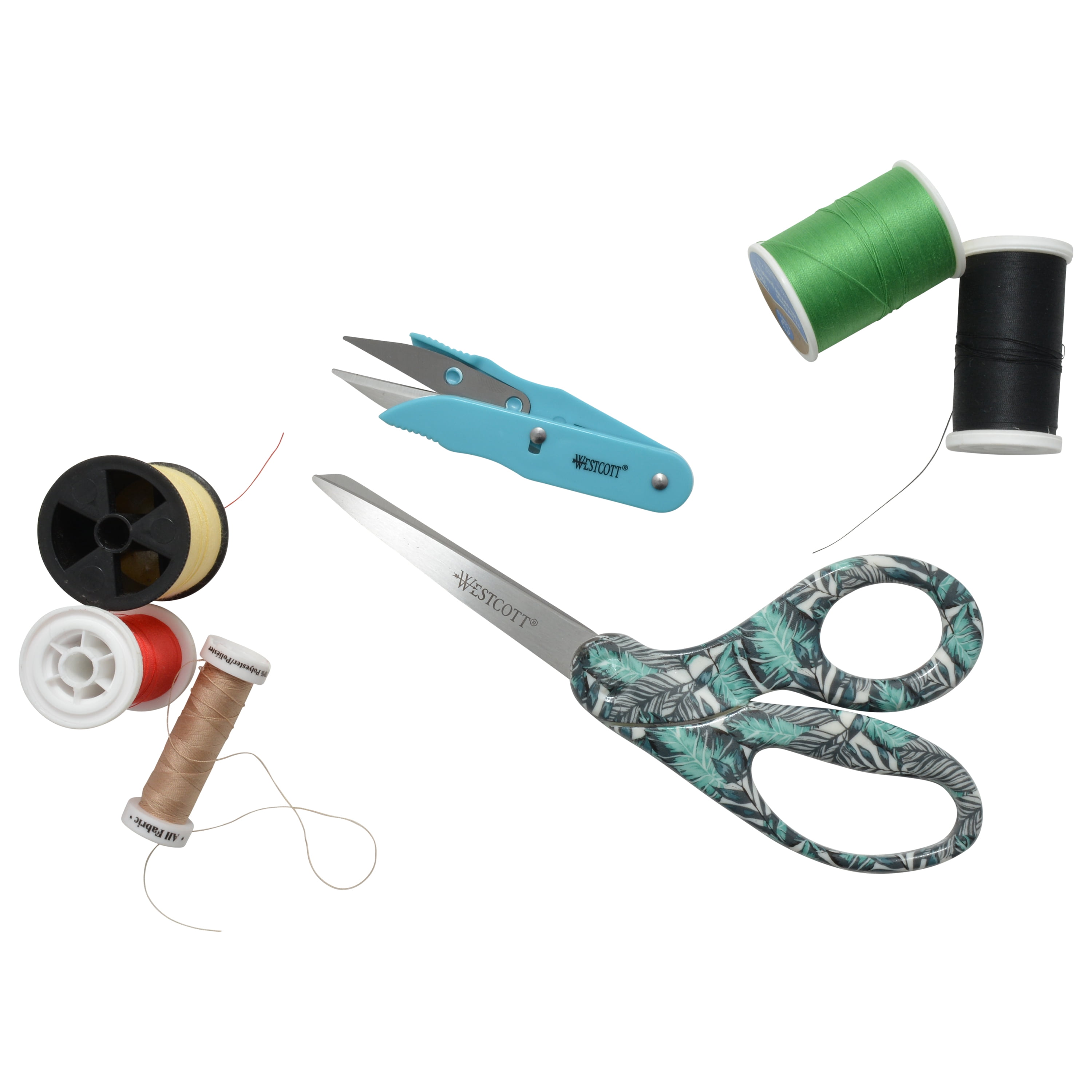 Westcott Fashion Scissors, 8", Bent, Thread Snips, Jungle/Light Blue, for Craft/Office, 2-Count