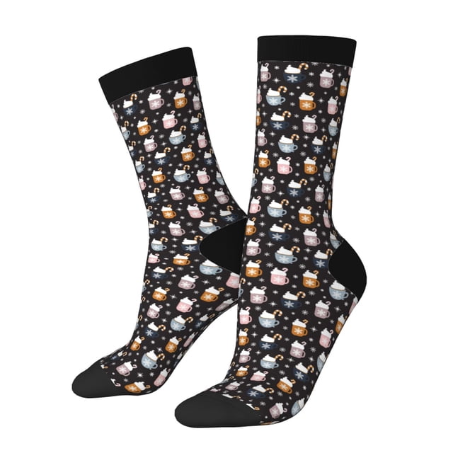 Fotbe Snowflake Cream Hot Cocoa Calcetas Largas con Estampado para Hombre y Mujer – Calcetas de Compresión Transpirables y Elásticas, Viajar y Uso Diario Talla 5-11