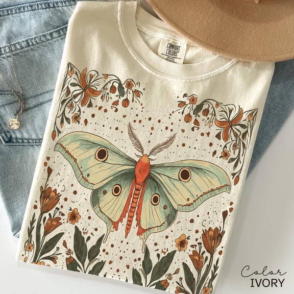 NODB Luna Moth Shirt, Cottagecore Floral Shirt, Moth Butterfly, Nature Lover Shirt, Forestcore, Floral Boho SAND Unisex S-5XL Hot Trending Shirt, Vintage Birthday Gift