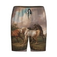 thumbnail image 4 of Wukai Three Horses Oil Painting Men’s Short Pajama Pants With Pockets Soft Sleep Pj Shorts for Men-Small, 4 of 6
