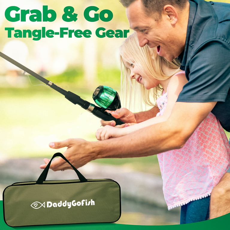 Daddygofish Kids Fishing Pole Telescopic Rod & Reel Combo with Collapsible Chair, Rod Holder, Tackle Box, Bait Net and Carry Bag for Boys and Girls