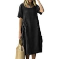 thumbnail image 5 of Dvprdro Crewneck Short Sleeve Side Drawstring Tie Hem Side Pockets Loose A Line Maxi Dress for Women 2026 Summer Beach Casual Solid, 5 of 7