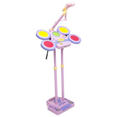 GHP Kids Pink Electronic Drum Set with Microphone with 8-Adjust Volume &