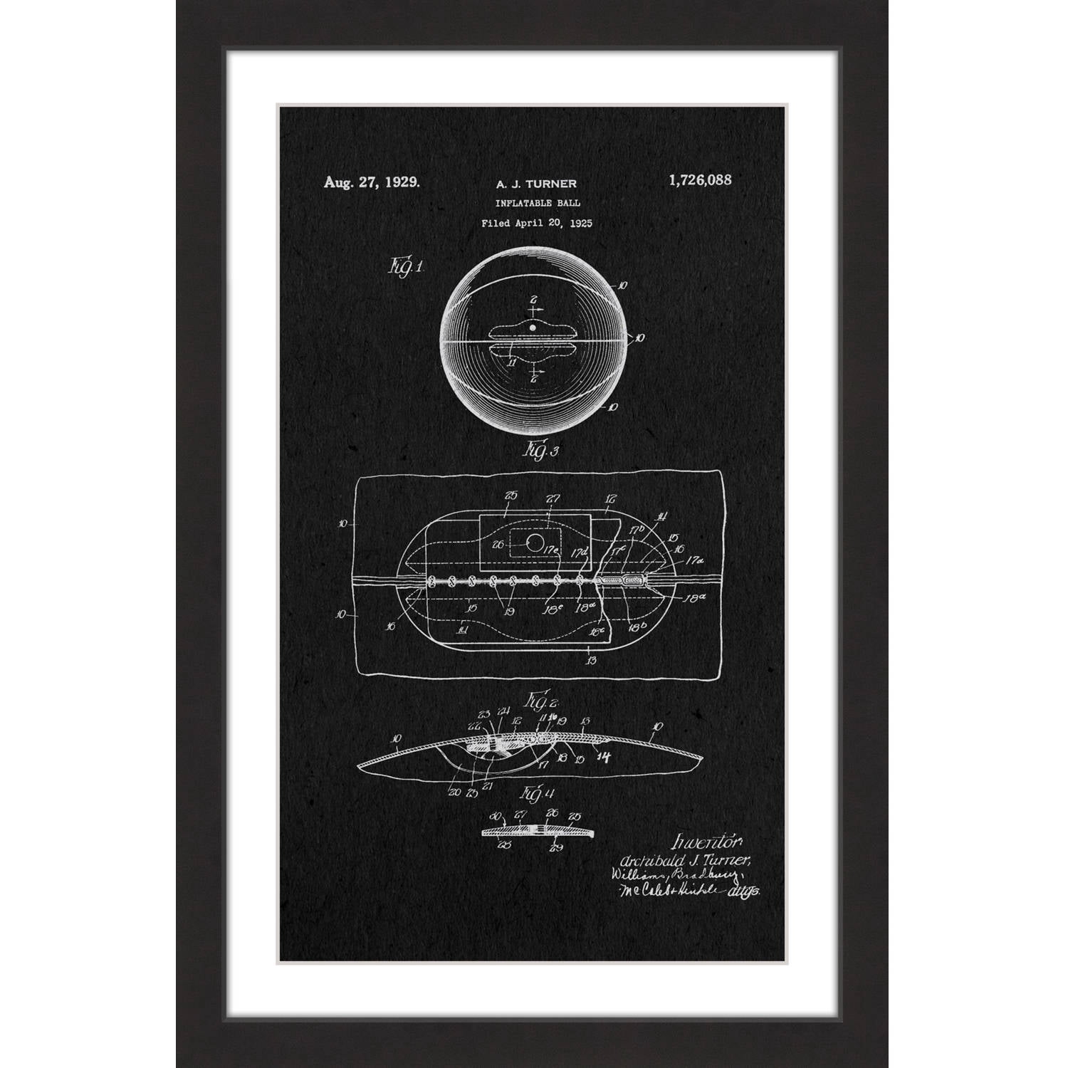 "Basketball 1925 Black Paper" Framed Painting Print