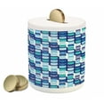 thumbnail image 1 of Blue Piggy Bank, Retro Style Vintage Modern Design with Mosaics and Geometrical Squares, Ceramic Coin Bank Money Box for Cash Saving, 3.6" X 3.2", Pale Blue Dark Blue, by Ambesonne, 1 of 4